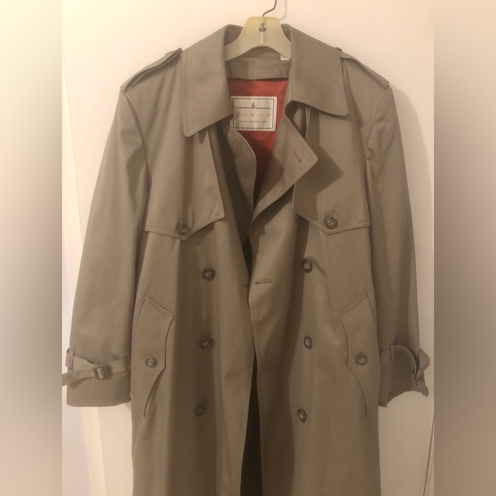 London Fog Towne Vintage 80s 90s Mens size 38 Short Grey Lined Trench Coat - Picture 3 of 15